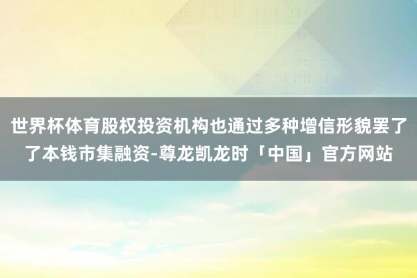 世界杯体育股权投资机构也通过多种增信形貌罢了了本钱市集融资-尊龙凯龙时「中国」官方网站